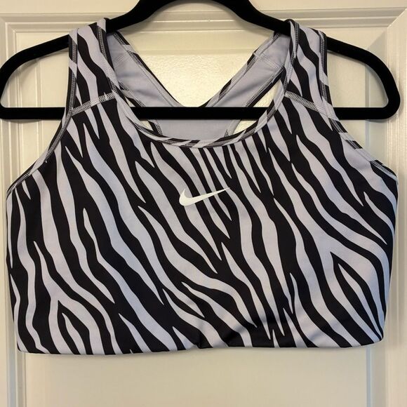 NIKE Dri-FIT Swoosh Icon Clash Women's Sports Bra Zebra Print Size 1X - Picture 1 of 4
